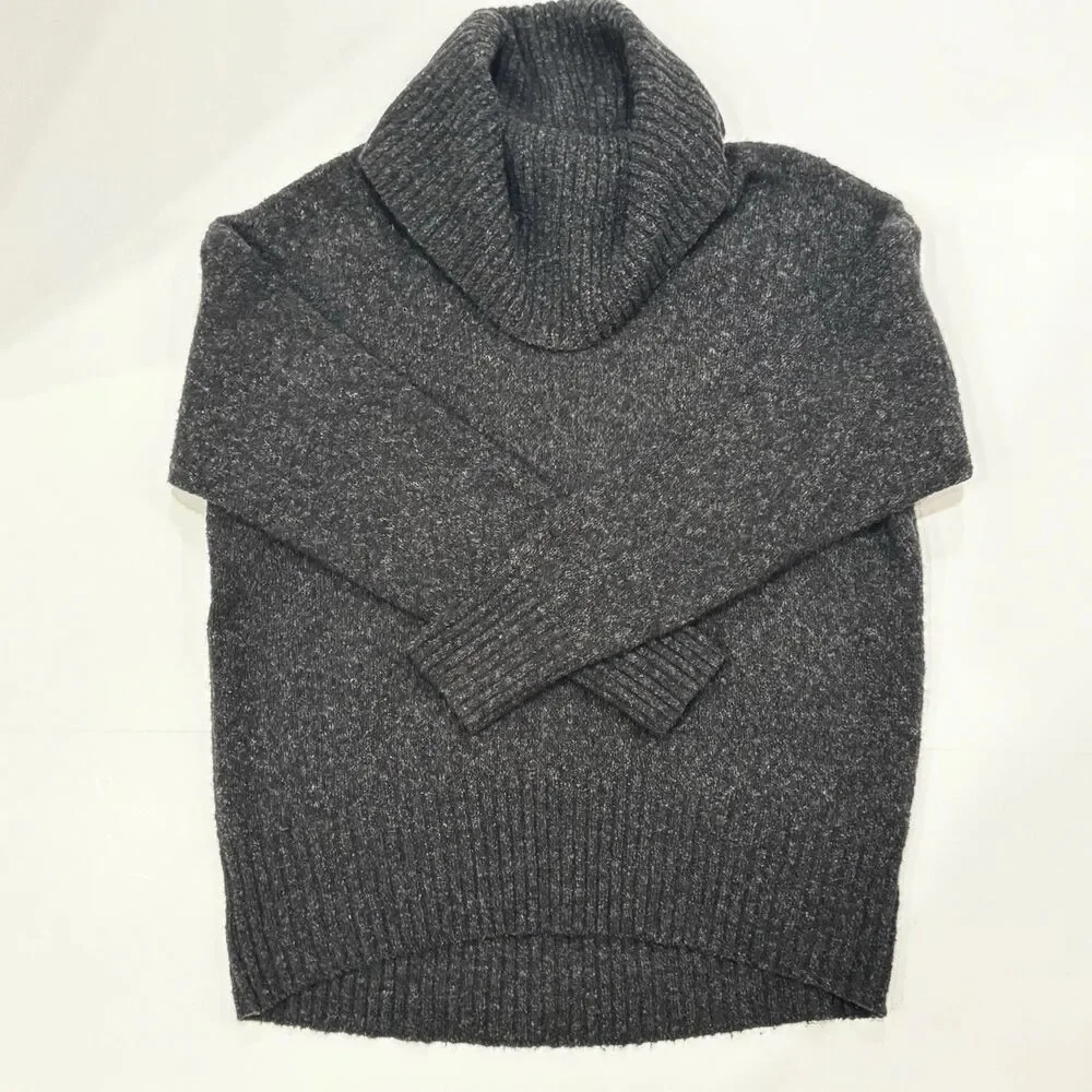 Michael Kors Wool Blend Dark Gray Cowl Neck Sweater Elliptical Hem Medium